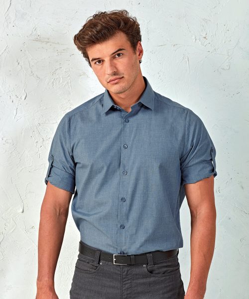 Poplin cross-dye roll sleeve shirt